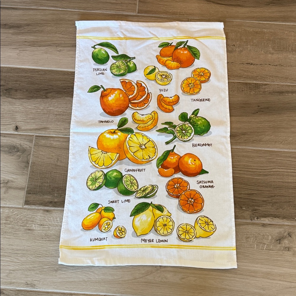 Vintage La Patisserie cotton citrus lemon lime orange print hand towel